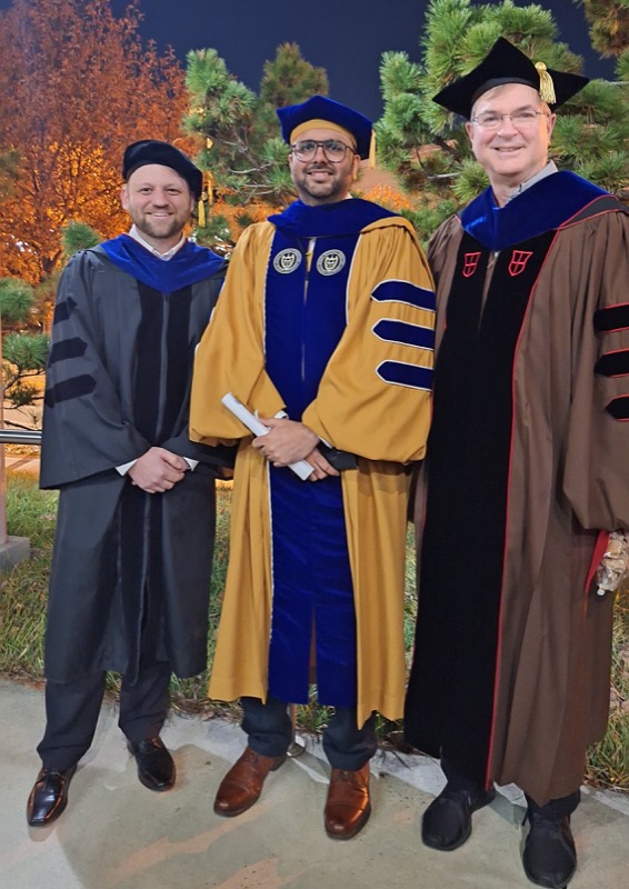 Arpit Narechania at Georgia Tech commencement with Alex Endert and John Stasko